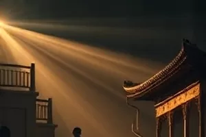 《旧唱片店》海报,唱片按顺序排在木架上